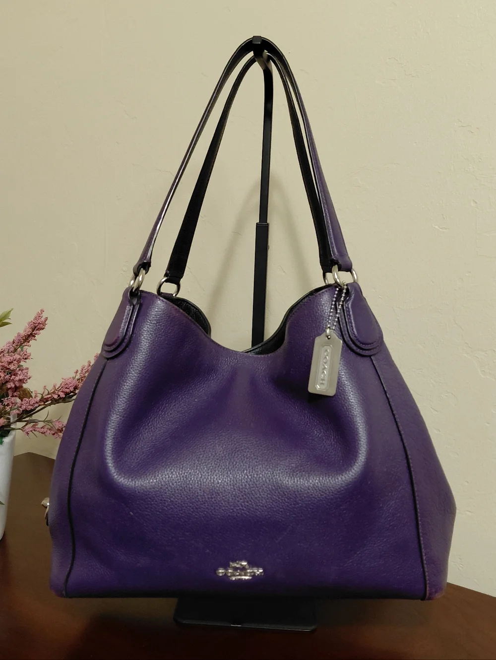 Coach Edie 31 Purple Pebbled Leather Shoulder Bag - Picture 3 of 14